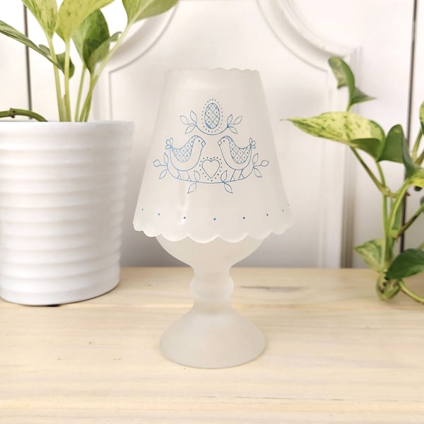 Vintage Frosted Fairy Lamp with Blue Birds, Country Tea Light or Votive Candle Holder by The House of Lloyd Inc.