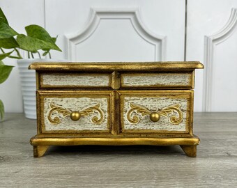 Vintage Florentine Style Jewelry Box With Golden Interior and