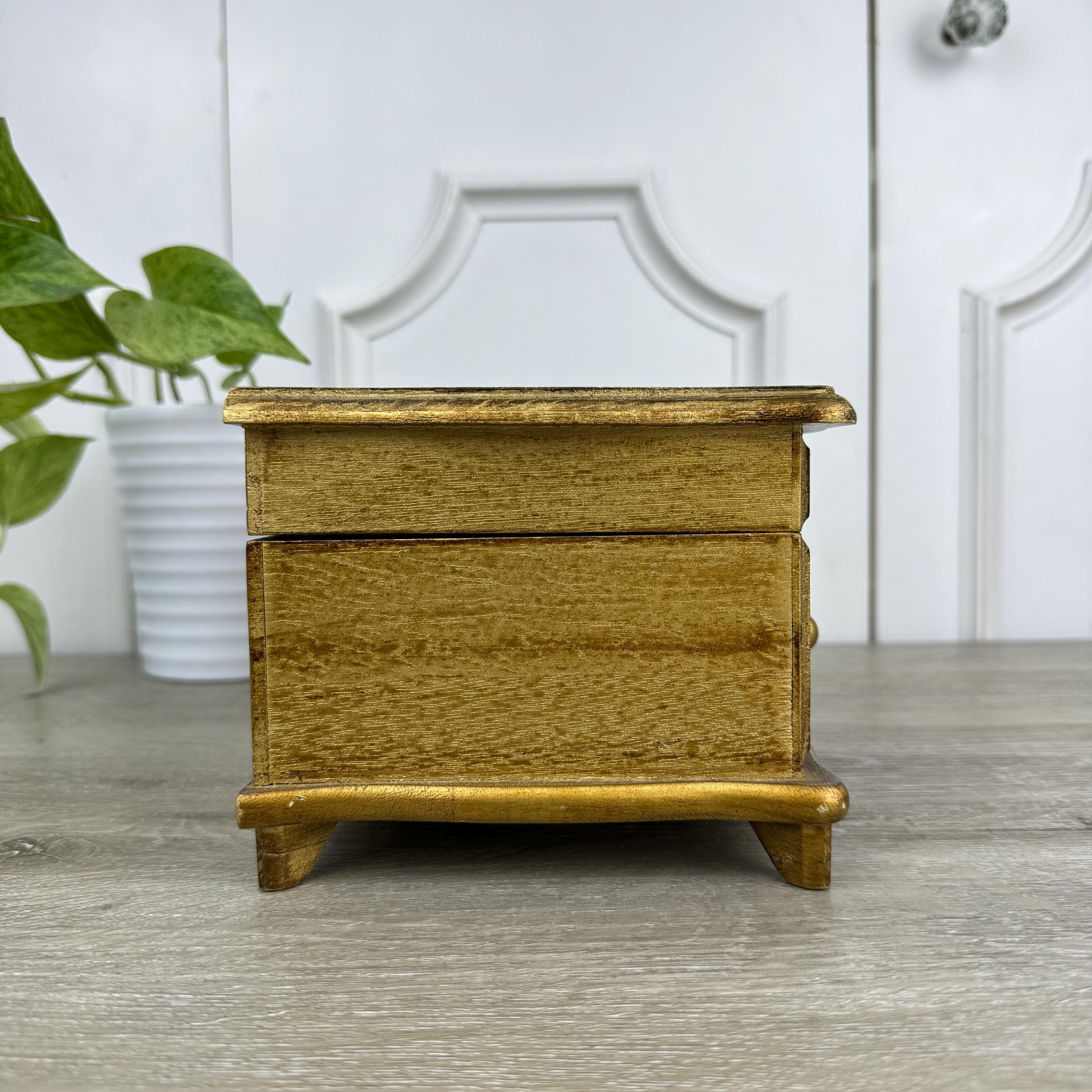 Vintage Florentine Style Jewelry Box With Golden Interior and