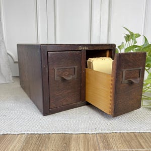 Antique Globe Wernicke Wooden 2 Drawer Library Card Catalog, Unique Vertical Storage Cabinet, Tabletop Library Index Card File Organizer