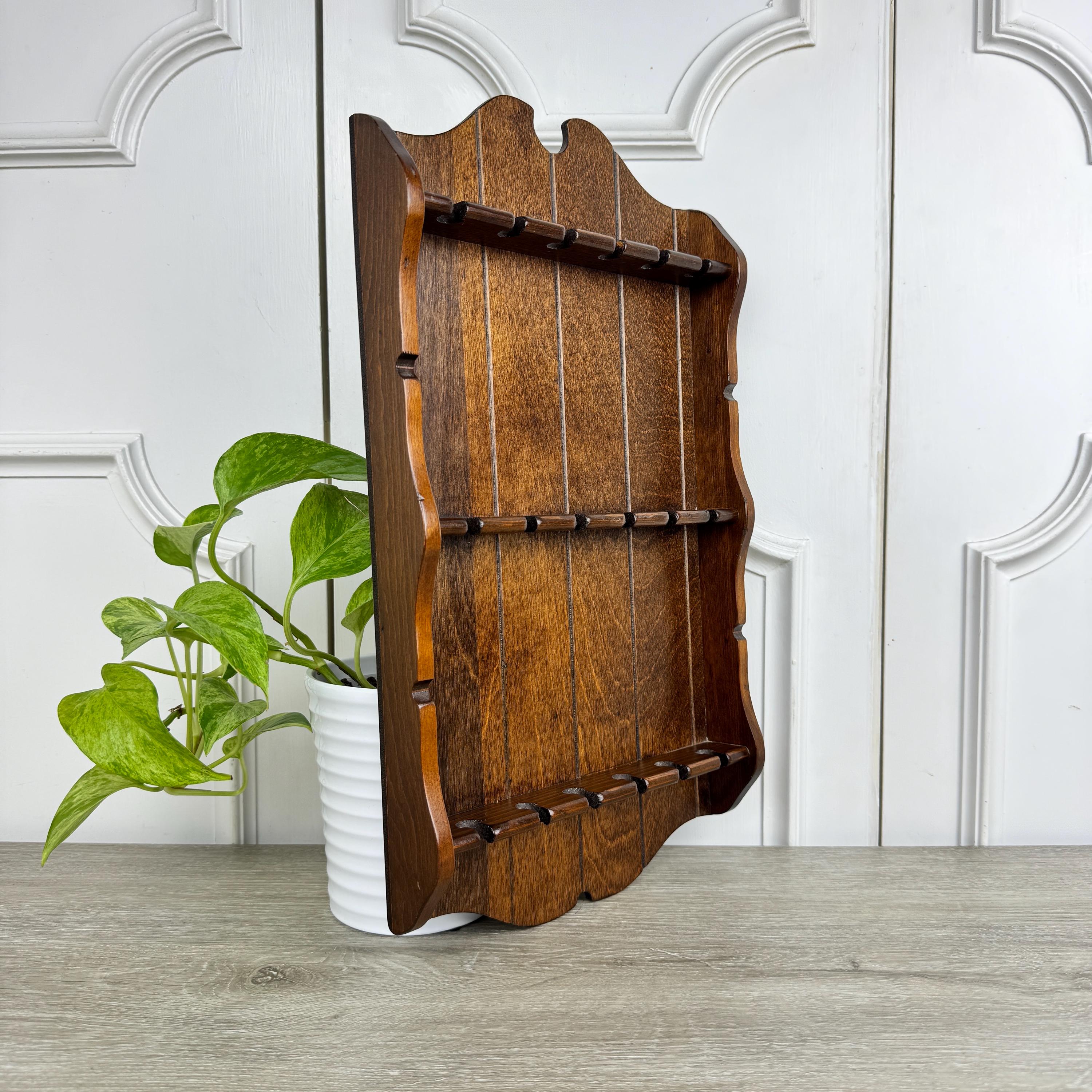 【ヴィンテージ】木製スプーンラック(64本分) Vintage Wooden Spoon Rack, Wood Display Souvenir Spoon Shelf, 18