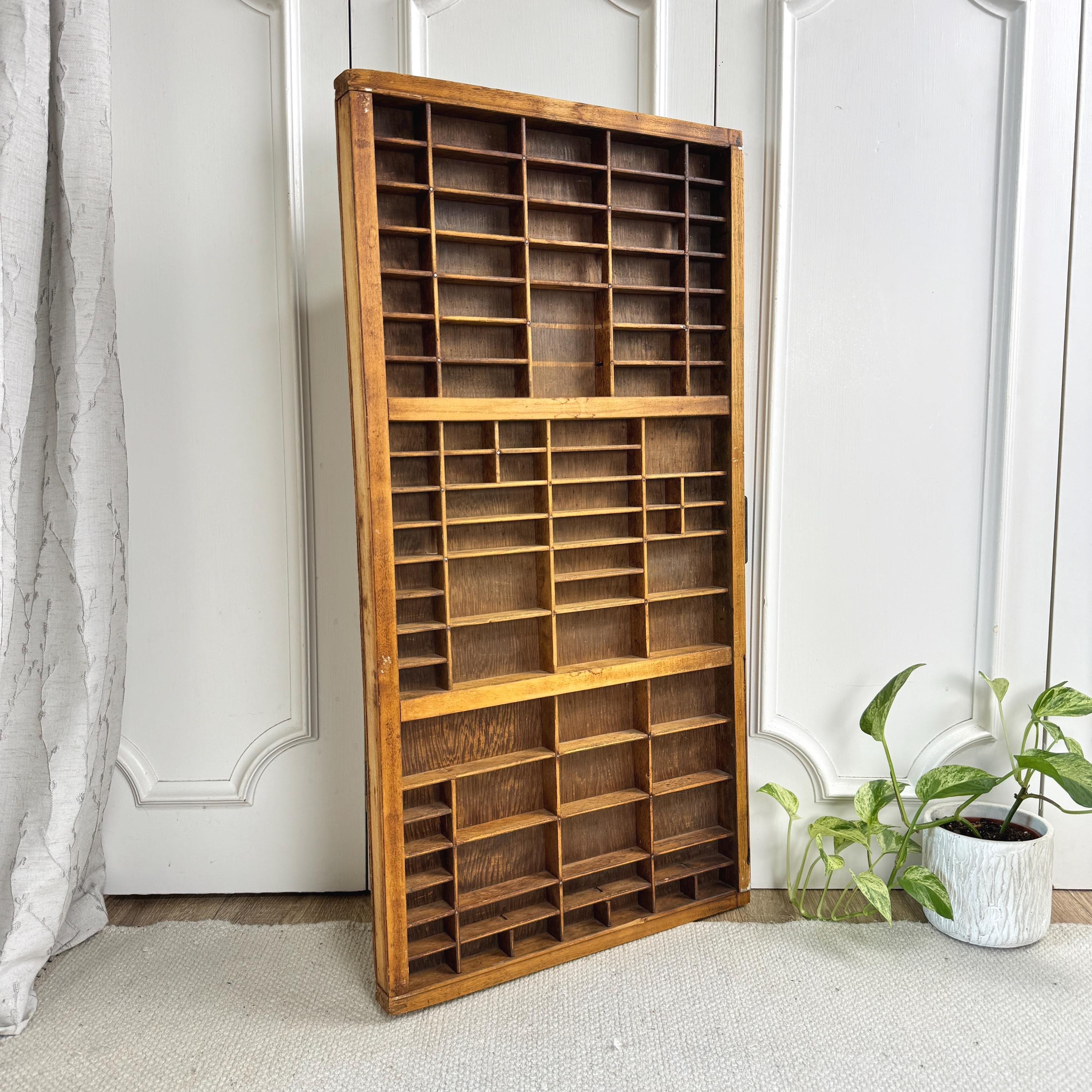 Antique Printer's Tray, Large Wooden Typeset Drawer With Metal