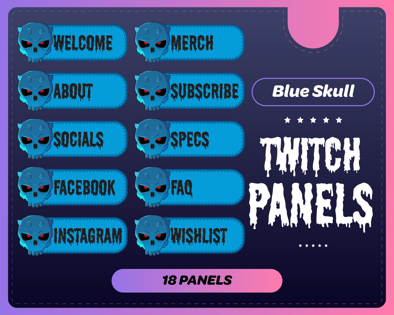 Blue Skull Twitch Panel, Twitch and Discord Horror Panel Headers Twitch ...