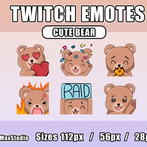 Emoticones lindos de Twitch de oso pardo - Emotes de Twitch y Discord para streamers