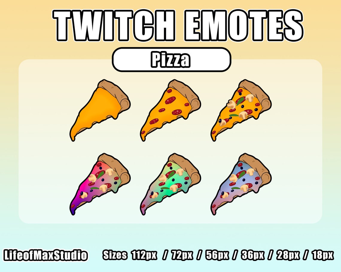 Pizza Twitch Emotes and Sub Badges Iridescent and Pastel Twitch Emotes