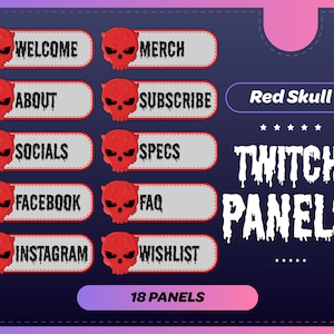 Red Skull Twitch Panel, Twitch and discord horror panel headers twitch package