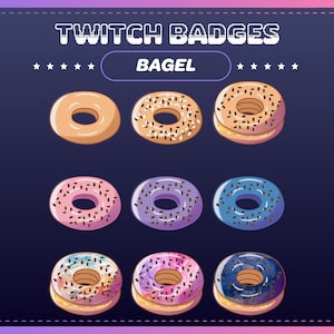 BAGEL twitch emote and sub badges pack, Twitch and discord bagel subscriber badge,