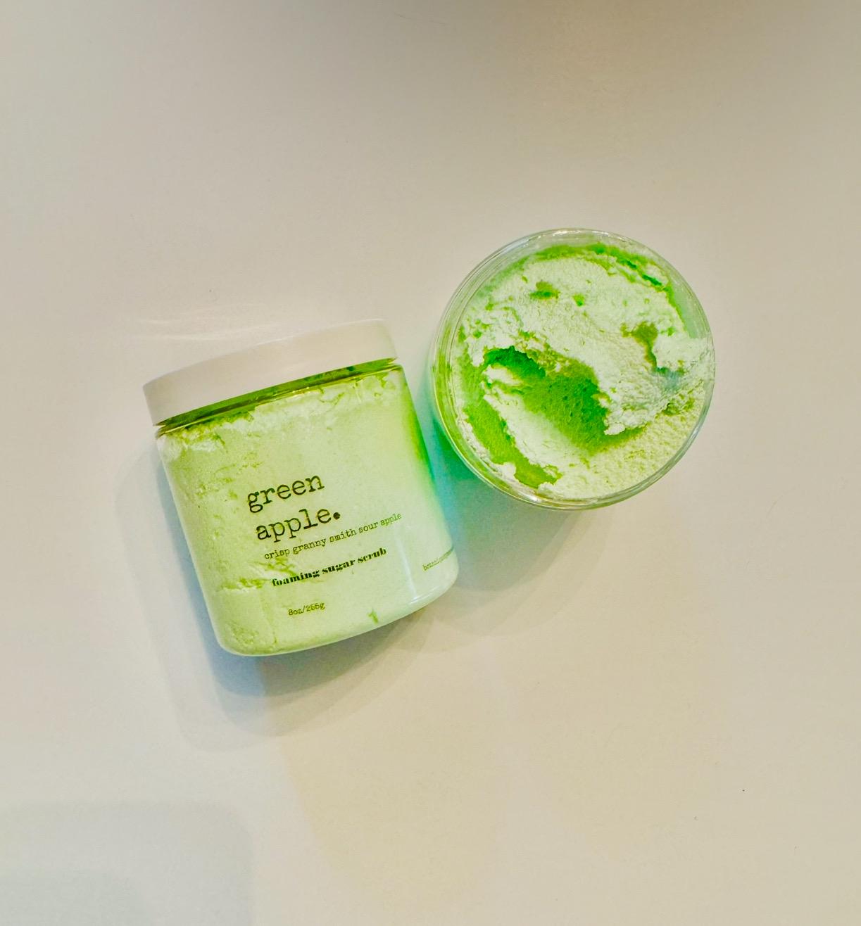 Green Apple Foaming Sugar Scrub: Shea Butter & Coconut Oil, 8oz