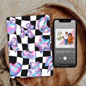 Holographic Checkered Balloons Kindle Insert | Cute Insert | Kindle Paper | Kindle Case Sleeve | Bookish Download