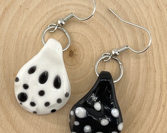 Inverted Black & White Polka Dot Earrings