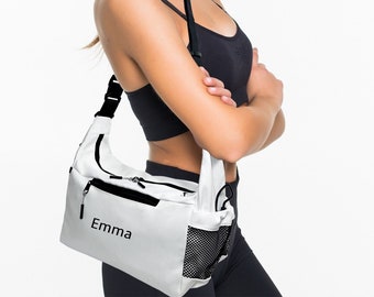 Petit sac de sport personnalisé pour femme, NAME and LOGO avec plusieurs poches, blanc