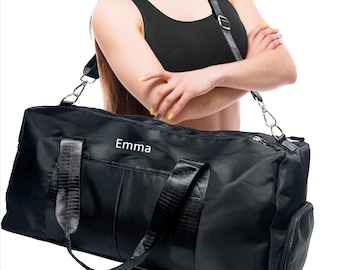 Personalized Big Training Gym Bag for Women NAME and LOGO, Small Fitness Workout Sports Duffle Bag with Multi Pocket Black Shoes Compartment