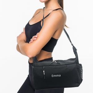 Personalisierte Sporttasche für Frauen, NAME und LOGO, kleine Fitness Workout Sporttasche mit Multi Pocket Schwarz