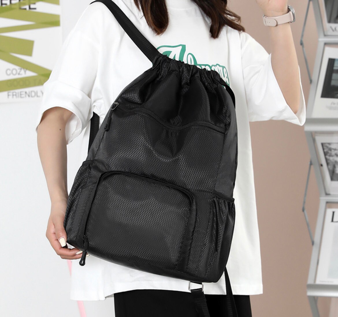 Drawstring Gym Backpack Small Fitness Workout Sports Duffle Etsy