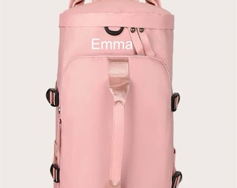 Personalized Travel Bag for Women, NAME and LOGO, Small Fitness Workout Sports Training Duffle Bag with Multi Pocket Bag Pack Pink