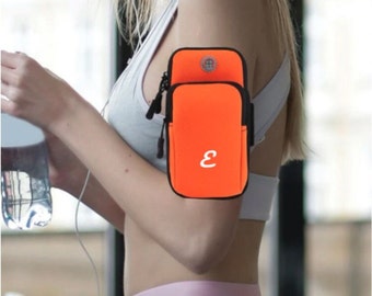 Personalized Orange Phone Armband: Running Pouch with Key Pocket