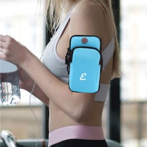 Personalized Phone Holder for Running, NAME and LOGO,  Armband Pouch Key Pocket Bag Phone Arm Band Sleeve Blue