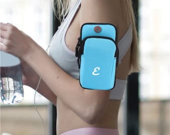 Brazalete para teléfono personalizado para correr: Bolsa azul para el brazo con bolsillo para llaves
