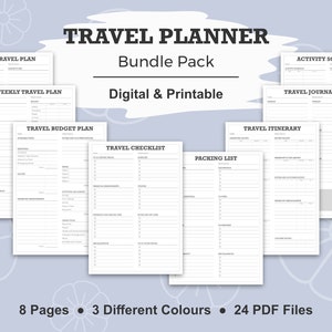 Travel Planner Bundle | Trip Itinerary | Preparation Checklist | Budget Planner | Activities Schedule | DIGITAL DOWNLOAD | A4 PDF files