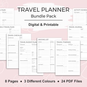 Travel Planner Bundle | Trip Itinerary | Preparation Checklist | Budget Planner | Activities Schedule | DIGITAL DOWNLOAD | A4 PDF files