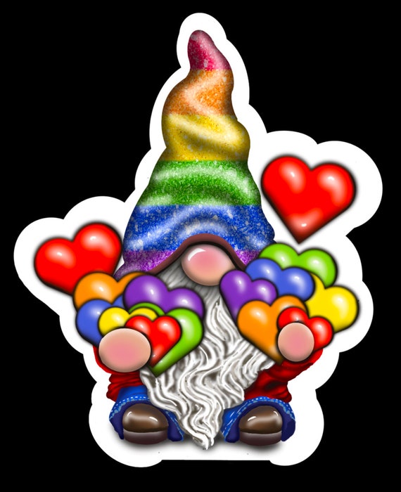 Rainbow Pride Gnome of Hearts Sticker Gay Gnome LGBTQ | Etsy