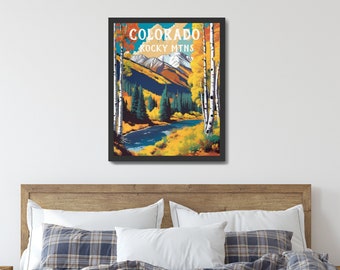 Colorado Rocky Mountains and River Travel Poster, Print, Mountain Wall Art, Wall Hanging, Poster,  Download, you choose size