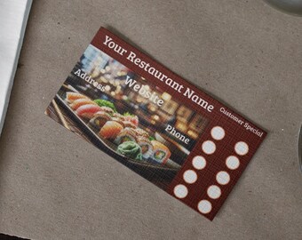 Customize Your Sushi Japanese Restaurant Loyalty Punch Business Cards Personalized with your business info - PRINTED and SHIPPED