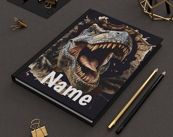 Personalized T Rex Dinosaur Hardcover Journal, Kid's Writing Lined Notebook, Unique Fantasy Art, Back to School, Diary 150 pgs, 5.75"x8"