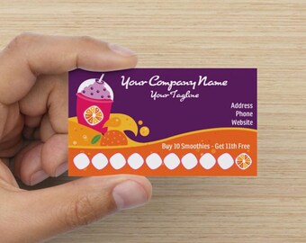 Customize Your Smoothie, Soda, Boba Shop Loyalty Punch Business Cards Personalized with your business info - PRINTED and SHIPPED - 1 Sided