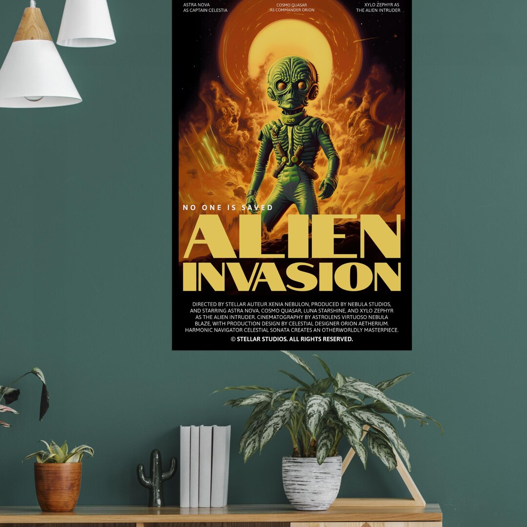 Alien Sci-fi Retro Movie Inspired Wall Poster Sci-fi "alien Invasion ...