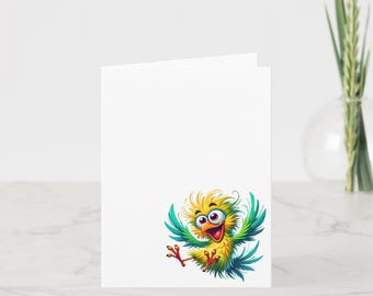 Funny Crazy Birds Notecards, Single or Full Set Folded Blank Greeting Cards, Stationery or Customer Thank you gift, Envelopes included