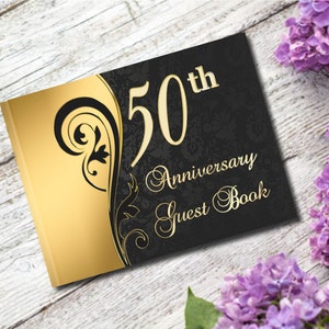 50th Anniversary Guest Book: Golden Anniversary Party for Guests to sign along with Gift List and photo pages