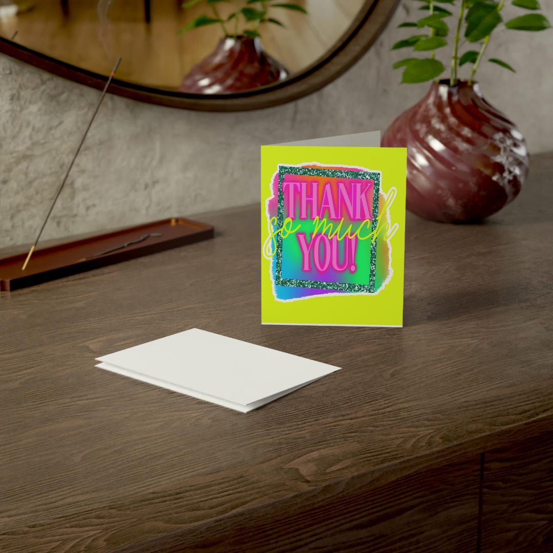 Printed or Download - Colorful Neon Print Thank You Notecard Packs ...