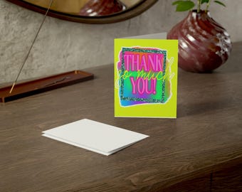 Digital Download - Colorful Neon Print Thank you Notecard packs, Folded appx 4.25x5.5 in. PDF or PNG