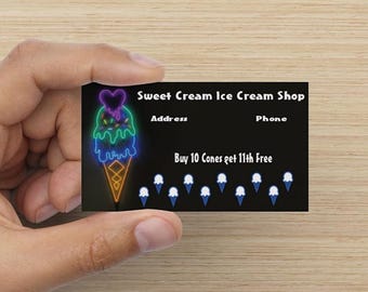 Customize Your Ice Cream Shop Loyalty Punch Business Cards Personalized with your business info - PRINTED and SHIPPED - 1 Sided