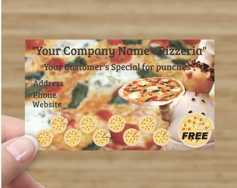 Customize Your Pizza Shop Restaurant Loyalty Punch Business Cards Personalized with your business info - PRINTED and SHIPPED