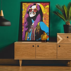 Retro Janis Joplin Rock and Roll, Pop Art, Singer, Artist, Poster, Print, Wall Art, Wall Hanging, Poster, Framed, Download, or choose size