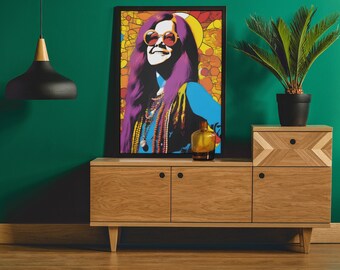 Retro Janis Joplin Rock and Roll, Pop Art, Singer, Artist, Poster, Print, Wall Art, Poster, choose size