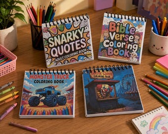 Mini Coloring Books, Coil Bound 4x4inch, 50 sheets - Adults or Kids, Pocket size -fits in purse, backpack.. Gift Basket stuffers.