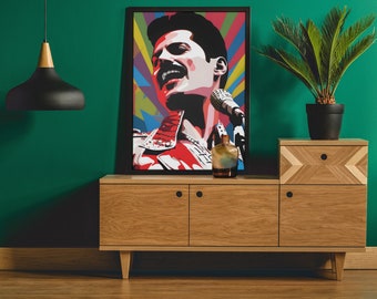 Retro Freddy Mercury Rock and Roll, Pop Art, Singer, Artist, Poster, Print, Wall Art, Wall Hanging, Poster,  Download, - choose size