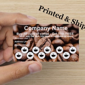 Customize Your Company Coffee Shop Loyalty Punch Business Cards Personalized with your business info - PRINTED and SHIPPED - 1 Sided