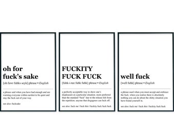 fuck definitions decor set| 3 PRINTABLES | funny office definitions | office wall art | funny work from home art | printable wall art set