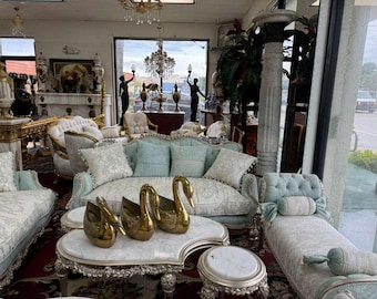 Luxurious Aqua Blue French Living Room Set
