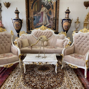 White And Gold French Style Living Room Set