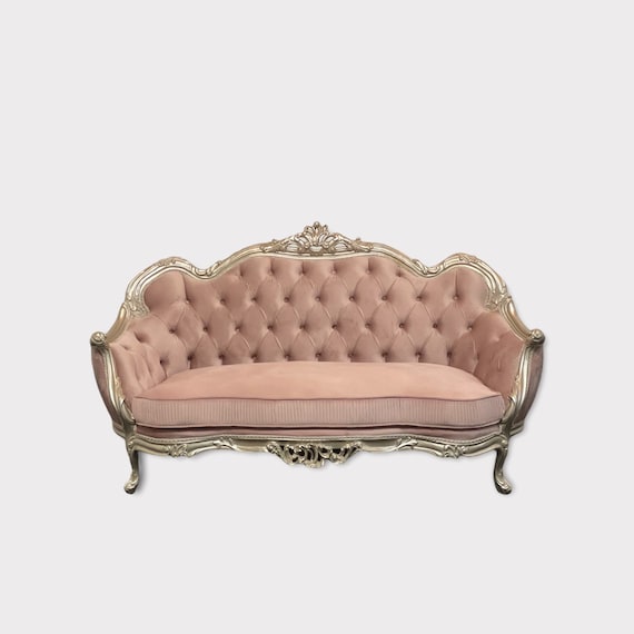 Custom Handmade French Style Loveseat With Silver Frame Tufted