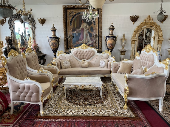 Classical Style Living Room Set / 24k Gold Leaf