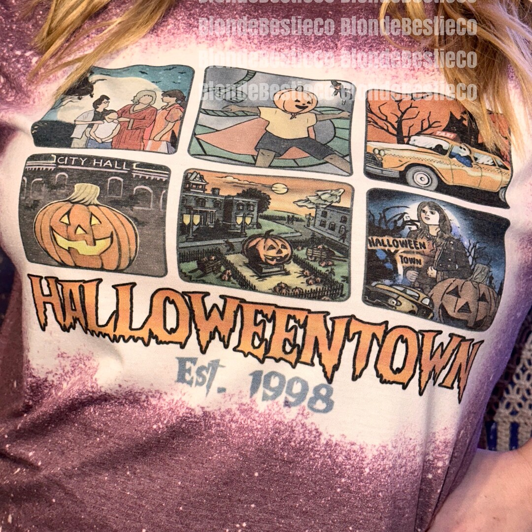 Halloween Tshirt Bleached Creepy Spooky October Fall Season Pumpkin