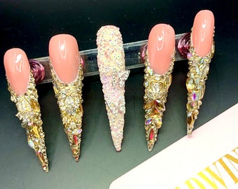 The Ice Priness 3xl FULL SET | Sharp Stiletto Bling Press On Nails 3XXXL Ready to Wear New York Fashion Week Stylist