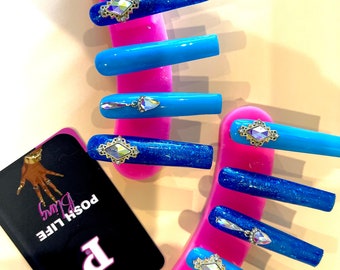 Mermaid Glam Bling Press On Nail Set  3XXXL Ready to Wear New York Fashion Week Stylist