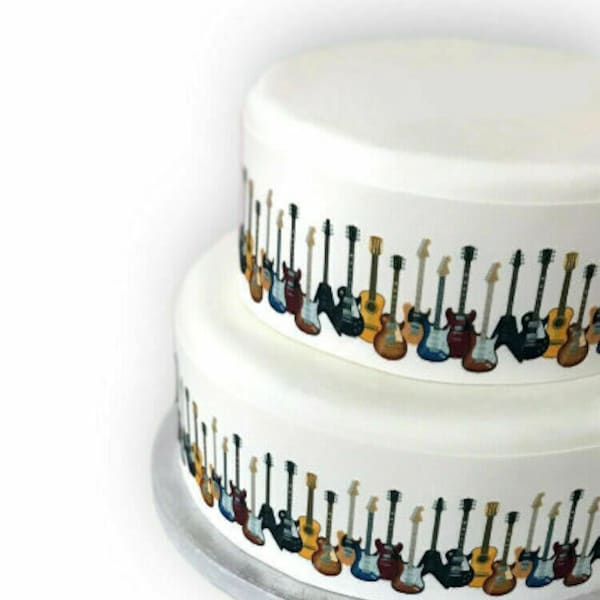 Nuovo Premium A4 EDIBLE Glassa Sheet Decor Chitarra Musica Bordo Ribbon Cake Topper